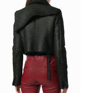 $3,250 BEN TAVERNITI UNRAVEL PROJECT •  Cropped Black Shearling Jacket • M FR 38